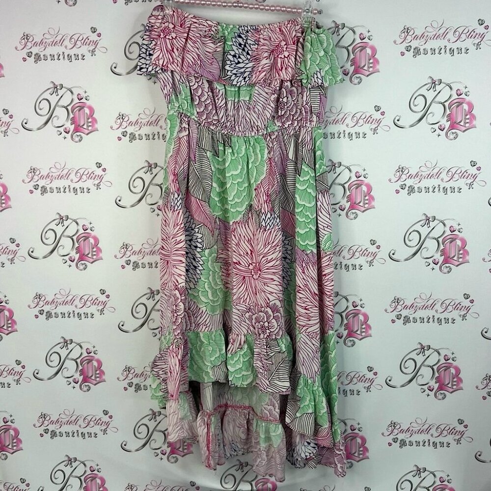 Rip curl dress strapless ruffle high low Floral Print Women's Skirt